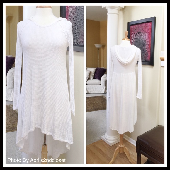 TUNIC HOODIE HI-LO V-NECK KNIT DRESS - Picture 2 of 5